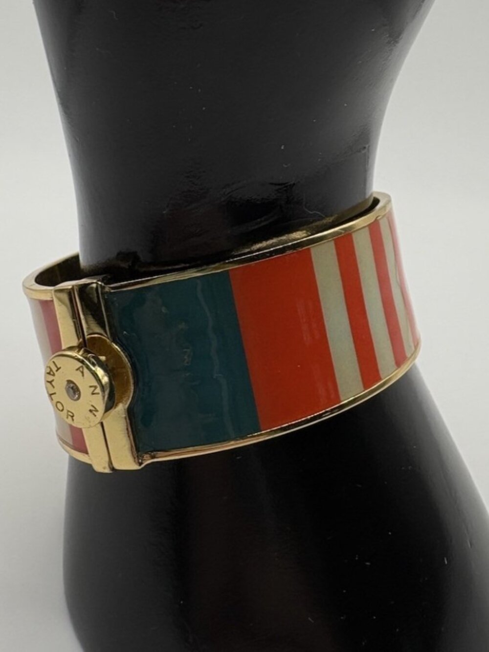 Ann Taylor Multicolor Striped Gold Tone Wide Cuff Bangle Bracelet Hinged
